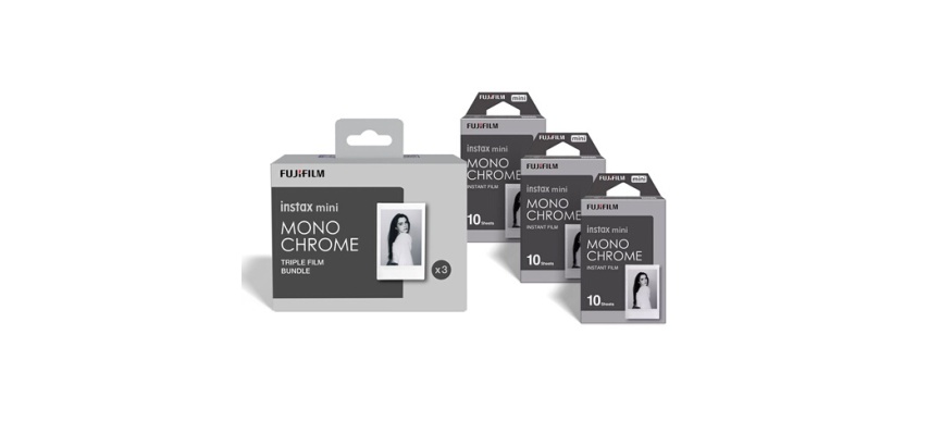 Papier photo instantané Fujifilm Pack de 30 Films Instax Mini Monochrome poses avec cadre blanc