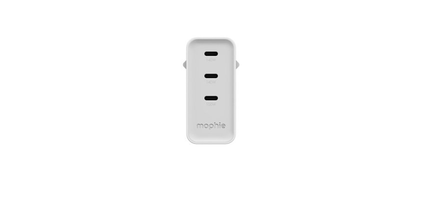 Chargeur et câble d'alimentation PC Mophie GaN à triple port USB-C 140W Blanc