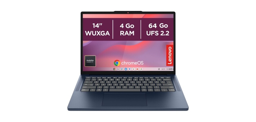 PC portable Lenovo Chromebook 14M8911 14" MediaTek Kompanio 4 Go RAM 64 Go eMMC Bleu cosmique