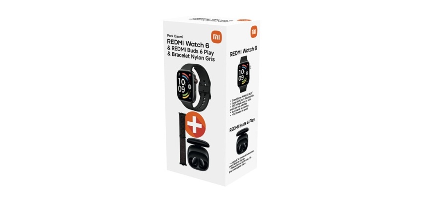 Montre connectée Xiaomi Pack Redmi Watch 6 Noir + Ecouteurs sans fil Redmi Buds 6 Play Bluetooth Noir + Bracelet Nylon
