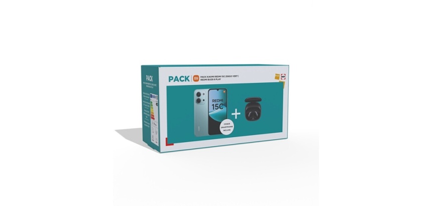 Smartphone Xiaomi Pack Redmi 15C 6,9" 4G Double nano SIM 256 Go Vert + Ecouteurs sans fil Redmi Buds 6 Play Noir