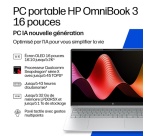 PC portable Hp OmniBook 3 Next Gen AI 16-bz0023nfx 16" 2K Copilot+PC Snapdragon X 16 Go RAM 256 Go SSD Argent glacier