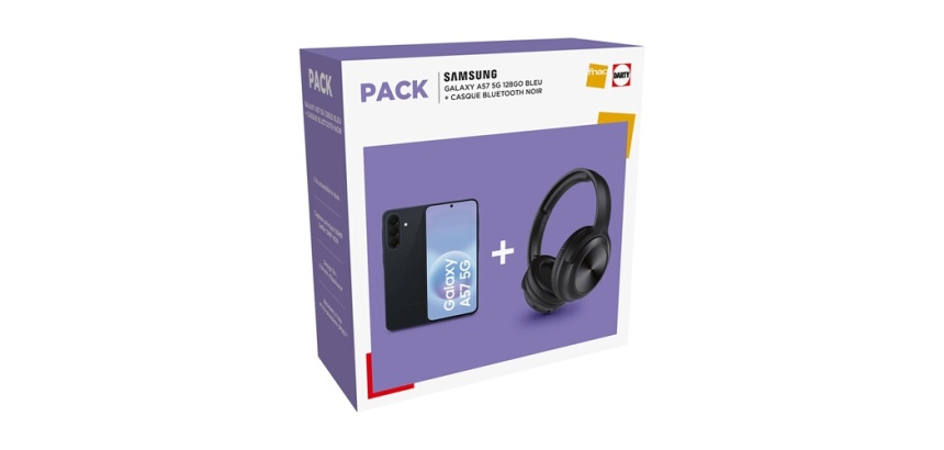 Smartphone Samsung Pack Galaxy A57 6,7" 5G Nano SIM 128 Go Bleu + Casque Bluetooth Noir