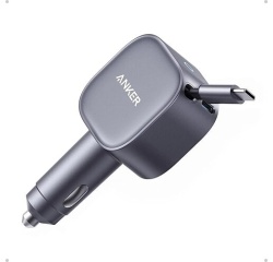 Accessoire téléphonie pour voiture Anker Chargeur Nano avec câble USB-C rétractable et port USB-C 75W Gris