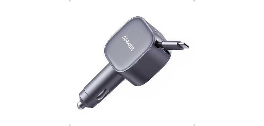 Accessoire téléphonie pour voiture Anker Chargeur Nano avec câble USB-C rétractable et port USB-C 75W Gris