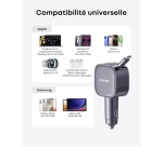 Accessoire téléphonie pour voiture Anker Chargeur Nano avec câble USB-C rétractable et port USB-C 75W Gris