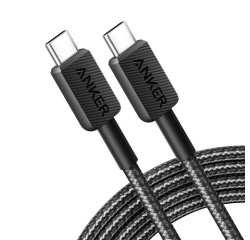 Câble téléphone portable Anker tressé USB-C vers USB-C 1,8 m Noir pour Smartphones Tablettes et Ordinateurs portables
