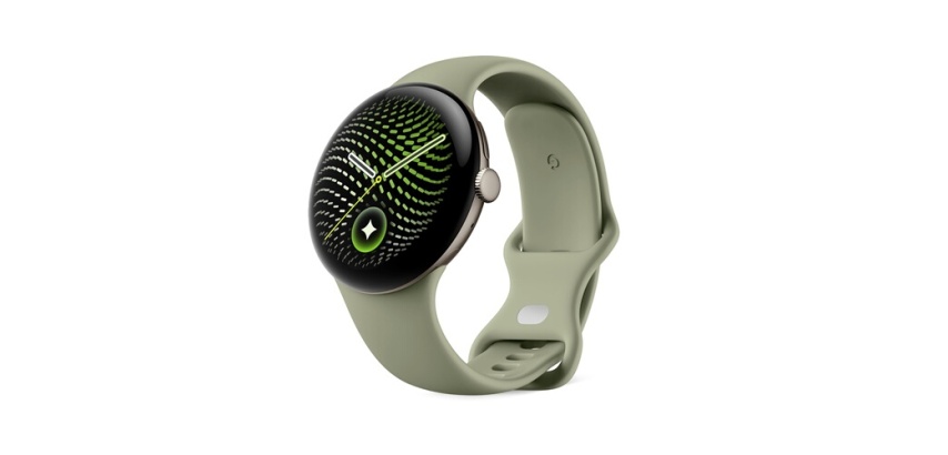 Montre connectée Google Pixel Watch 5 45 mm 4G Doré avec bracelet sport caoutchouc Vert