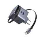 Chargeur pour téléphone mobile Ugreen secteur Nexode Pro Series X615 GaN 2 USB Type C et USB rétractable 65 W Gris anodisé