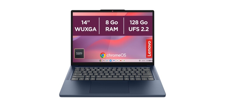 PC portable Lenovo Chromebook 14M8911 14" MediaTek Kompanio 8 Go RAM 128 Go eMMC Bleu Cosmique