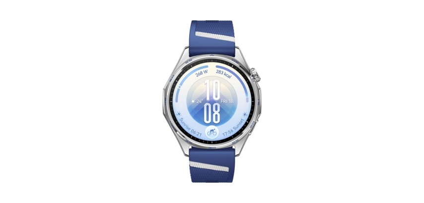 Montre connectée Huawei Watch GT 7 46 mm Bluetooth acier inoxydable Argent avec bracelet en fluoroélastomère Bleu et Blanc