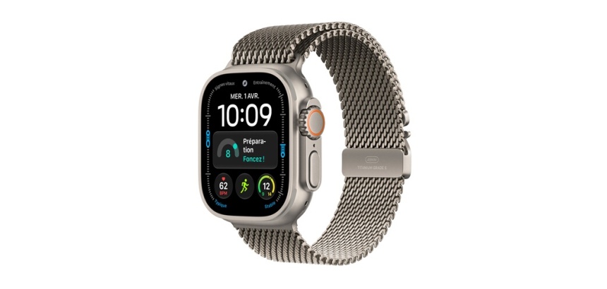 Apple watch Apple Watch Ultra 4 GPS + Cellular 49 mm Boîtier en titane Naturel avec Boucle milanaise en titane Naturel - M