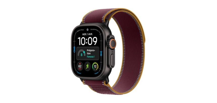 Apple watch Apple Watch Ultra 4 GPS + Cellular 49 mm Boîtier en titane Noir avec Boucle Trail Bordeaux - M/L