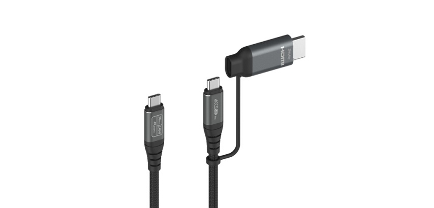 Chargeur et câble d'alimentation PC Accsup Pro 2 en 1 USC Type B/USB Type C et USB Type C/HDMI Noir