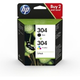 Cartouche d'encre Hp HP 304 Pack de 2 Cartouches d'Encre Noire et Trois Couleurs Authentiques (3JB05AE)