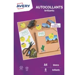 Autocollant blanc brillant qualité photo 289,1 x 199,6 mm - Sachet de 8