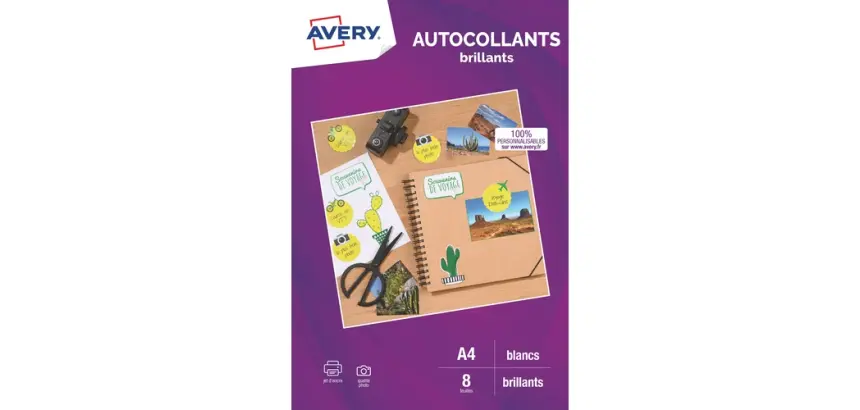 Autocollant blanc brillant qualité photo 289,1 x 199,6 mm - Sachet de 8