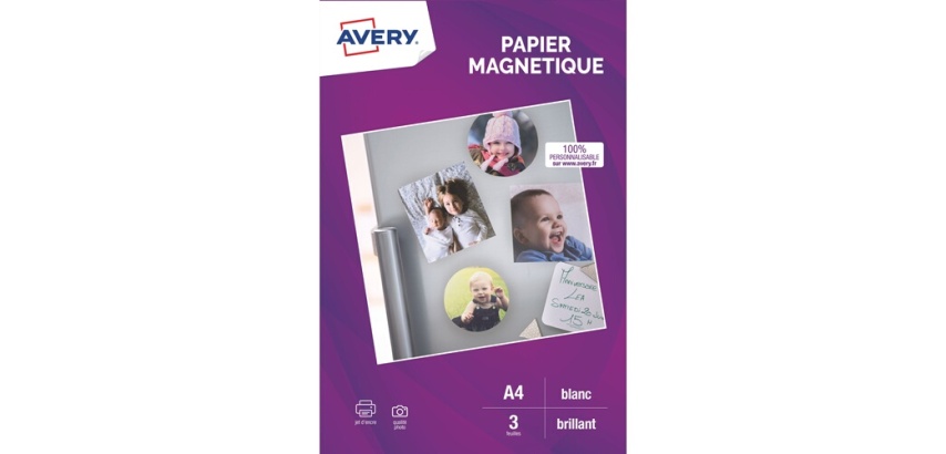 Papier d'impression Avery Dennison 3 feuilles de magnétique brillant qualite photo - A4 - Jet d'encre