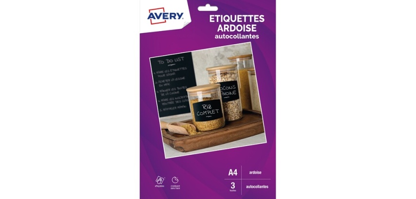 Papier d'impression Avery Dennison 3 Autocollants aspect ardoise - effaçables et repositionnables Format A4