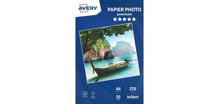 Papier d'impression Avery Dennison PAPIER PHOTO BRILLANT A4 -25 FEUILLES - 270 G/M²