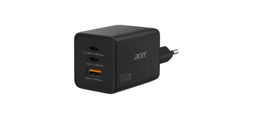 Chargeur et câble d'alimentation PC Acer ADAPTATEUR 100W NOIR GaN 3 x USB-C / 1 x USB A