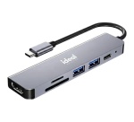 Lecteur carte mémoire Id Adaptateur multiport compact 6 en 1 HUB USB Type C Gris sidéral