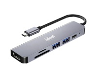 Lecteur carte mémoire Id Adaptateur multiport compact HUB USB Type C Gris sidéral