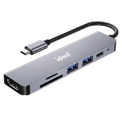 Lecteur carte mémoire Id Adaptateur multiport compact 6 en 1 HUB USB Type C Gris sidéral