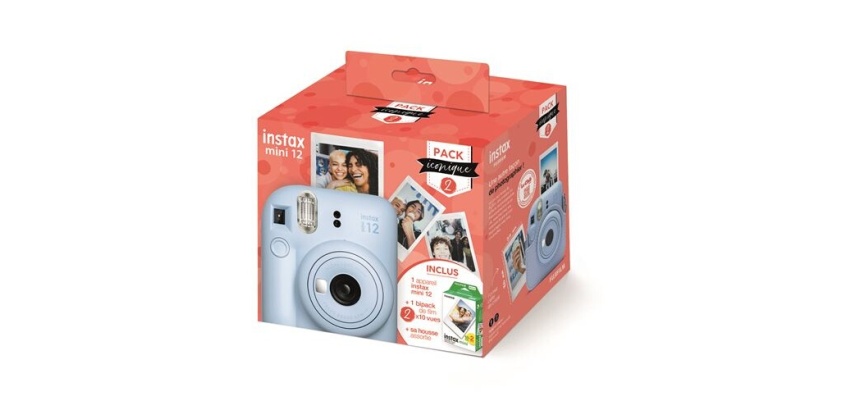 Appareil photo instantané Fujifilm Pack Iconique Instax Mini 12 Bleu + Film Mini 2x10 vues + Housse