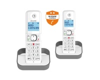 Téléphone sans fil Alcatel Pack Duo F 860 Duo avec fonction blocage des appels publicitaires blanc gris