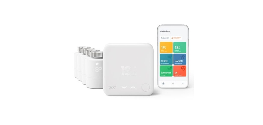 Thermostat connecté Tado Thermostat Intelligent Filaire - Kit de demarrage V3+ et 4 tetes thermostatiques