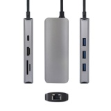 Hub USB Urban Factory HUB USB-C 8 EN 1 AVEC 3 X USB-A / 1 X HDMI 4K 60HZ / 1 X RJ45 1GBPS / LECTEURS CARTES SD ET MICRO SD / 1 X USB-C 100W PD GRIS SIDERAL