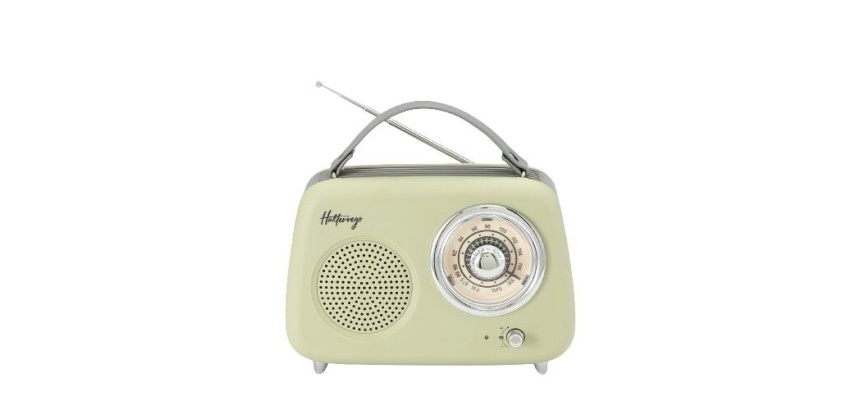 Radio Halterrego Enceinte/Radio retro RMS 5W, Bluetooth, Radio FM, lecteur USB, Aux IN, Batterie rechargeable, vert olive