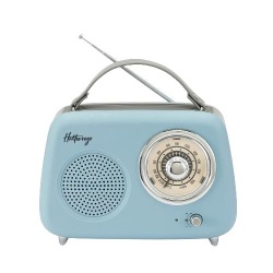 Radio Halterrego Enceinte/Radio retro RMS 5W, Bluetooth, Radio FM, lecteur USB, Aux IN, Batterie rechargeable, Bleu gris
