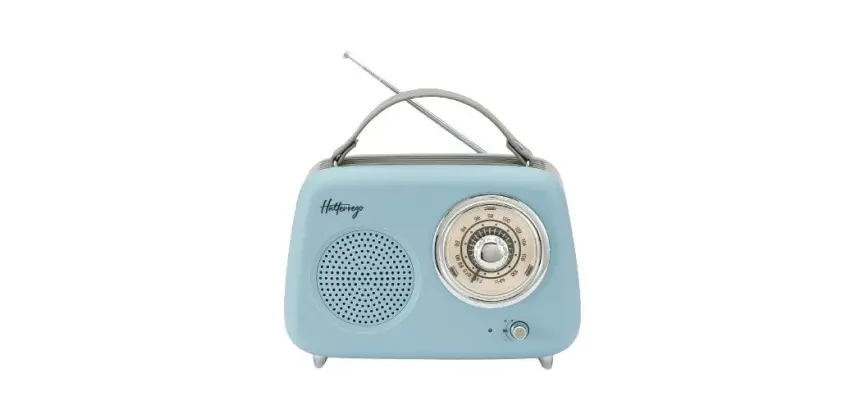 Radio Halterrego Enceinte/Radio retro RMS 5W, Bluetooth, Radio FM, lecteur USB, Aux IN, Batterie rechargeable, Bleu gris