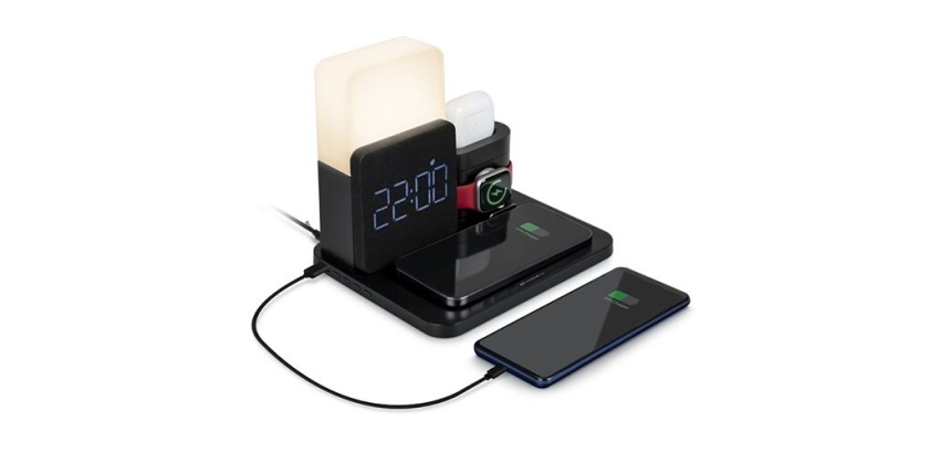 Chargeur pour téléphone mobile Bbc Base de charge induction 3 en 1 + Reveil + Lampe