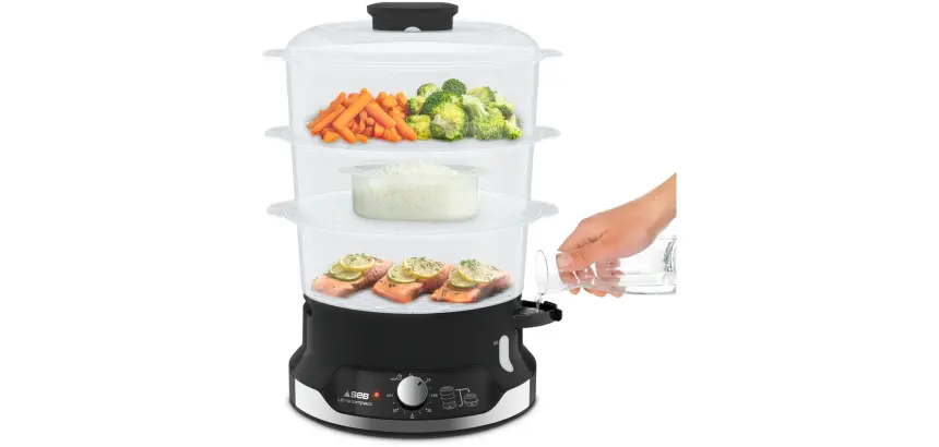 Cuiseur vapeur Seb ULTRACOMPACT 9L 3 BOLS EMPILABLES + BAC à RIZ VC204800