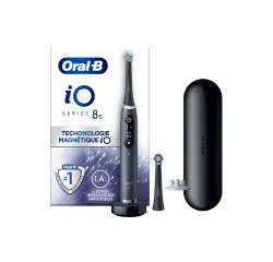 Brosse à dents électrique Oral B iO 8S Brosse A Dents Electrique Noire connectee Bluetooth, 2 Brossettes, 1 Etui De Voyage