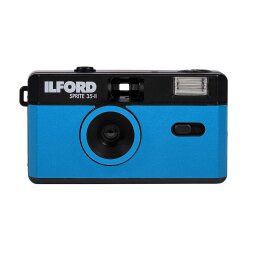 Appareil photo Argentique Ilford. Camera Sprite 35-II noir & bleu