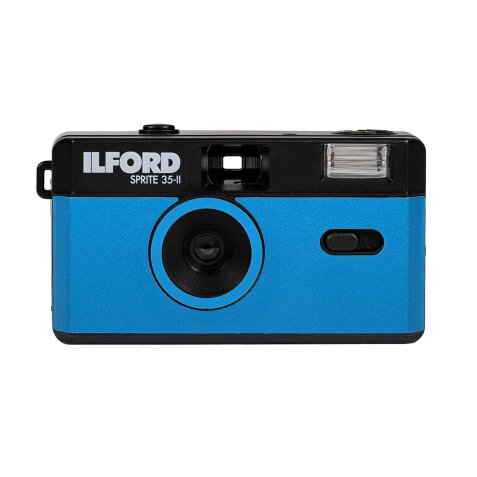 Appareil photo Argentique Ilford. Camera Sprite 35-II noir & bleu