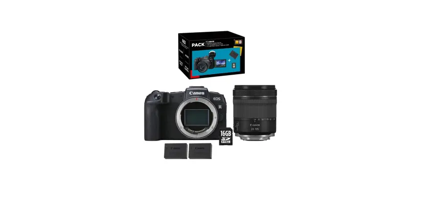 Appareil photo hybride Canon PACK EOS RP + RF 24-105 mm f/4-7.1 IS STM + Seconde Batterie LP-E17 + Carte SD 16Go