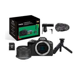 Appareil photo hybride Canon Pack EOS R50 + RF-S 18-45mm f/4.5-6.3 IS STM + Micro + Trépied + Télécommande + carte SD + Chargeur