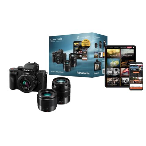 Appareil photo hybride Panasonic Pack Appareil photo hybride PANASONIC G100D + Objectif standard 12-32mm + téléobjectif 45-150mm + focale fixe 25mm F1.7 + formation Jiminy