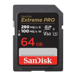 Carte mémoire SD Sandisk Extreme Pro 64 Go, 280/100MB/s,V60,C10,UHS-II,U3