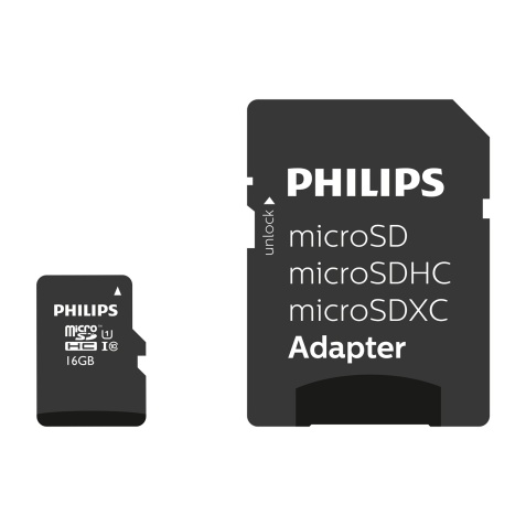 Carte mémoire micro SD Philips SDHC UHS-I U1 16GB avec Adaptateur SD