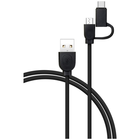Câble téléphone portable Bbc Câble 2 en 1 USB A/micro USB & USB C - 1,2m noir