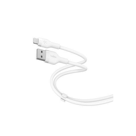 Câble téléphone portable Belkin USB-A vers Lightning en silicone, longueur 2 metres , blanc.