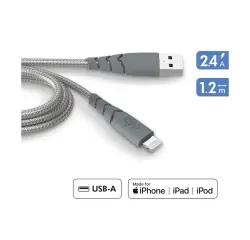 Câble téléphone portable Force Power Câble Ultra Renforcé USB-A/Lightning 1.2m Recyclé Gris