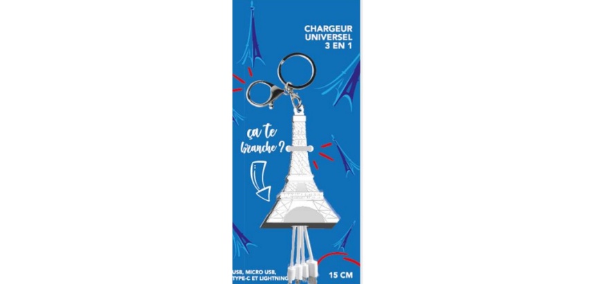 Câble téléphone portable Yello Koko Multi-Connecteur Tour Eiffel vers USB-C/Micro-USB/Lightning