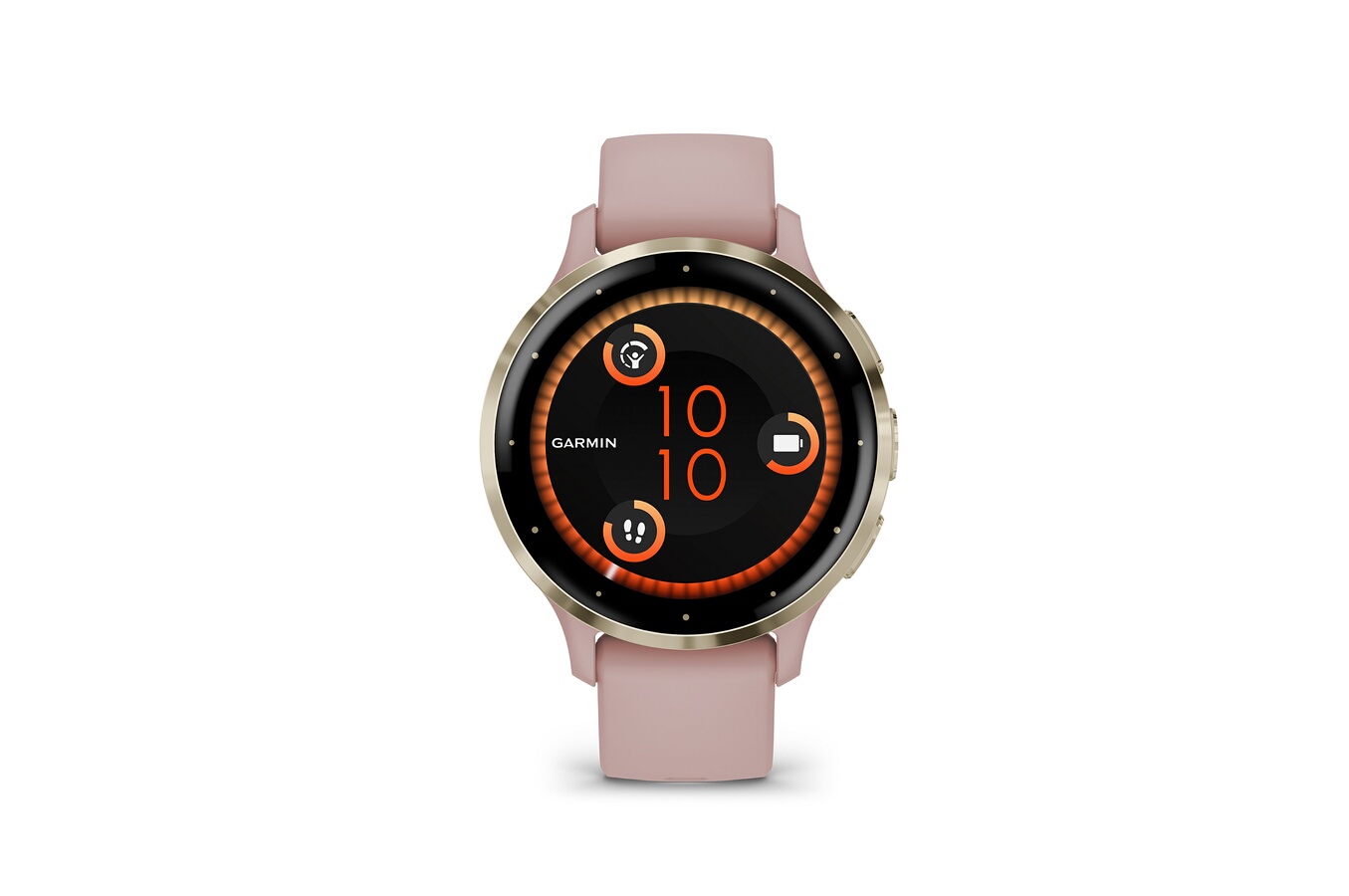 Montre connectée Garmin Venu 3S, Soft Gold avec bracelet rose sur